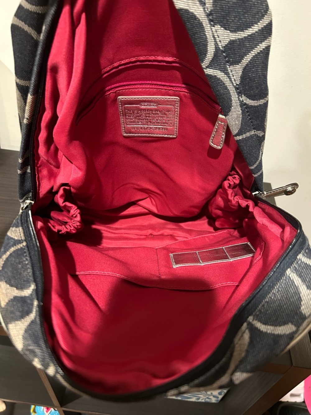 Coach Denim Poppy Signature Silver Stripe Backpack EUC - Picture 7 of 12
